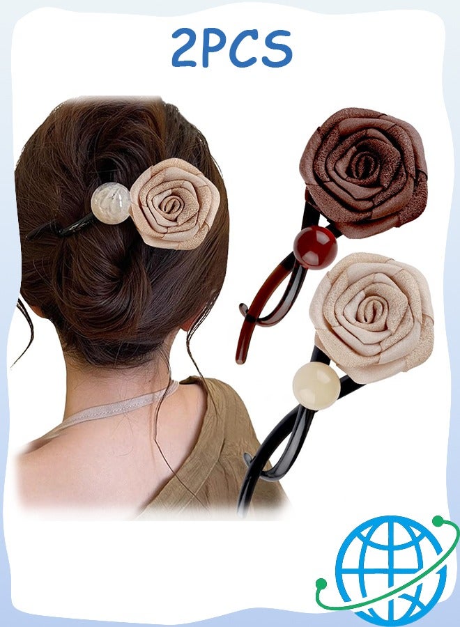 GD 2 Pcs Vintage Rose Pearl Hair Clips for Women S-shaped Twist Hair Clip Dried Roses Hair Claw Clips for Thick Hair French Hair Pin Hair Claws Hair Barrettes Flower Hair Pins Ponytail Holders Hair Accessories - Image 1